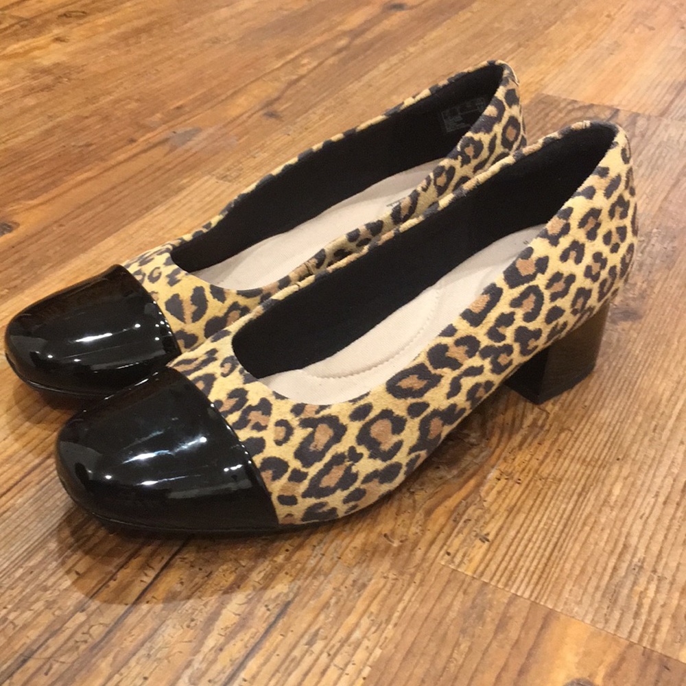 Clarks Leopard Suede Flats